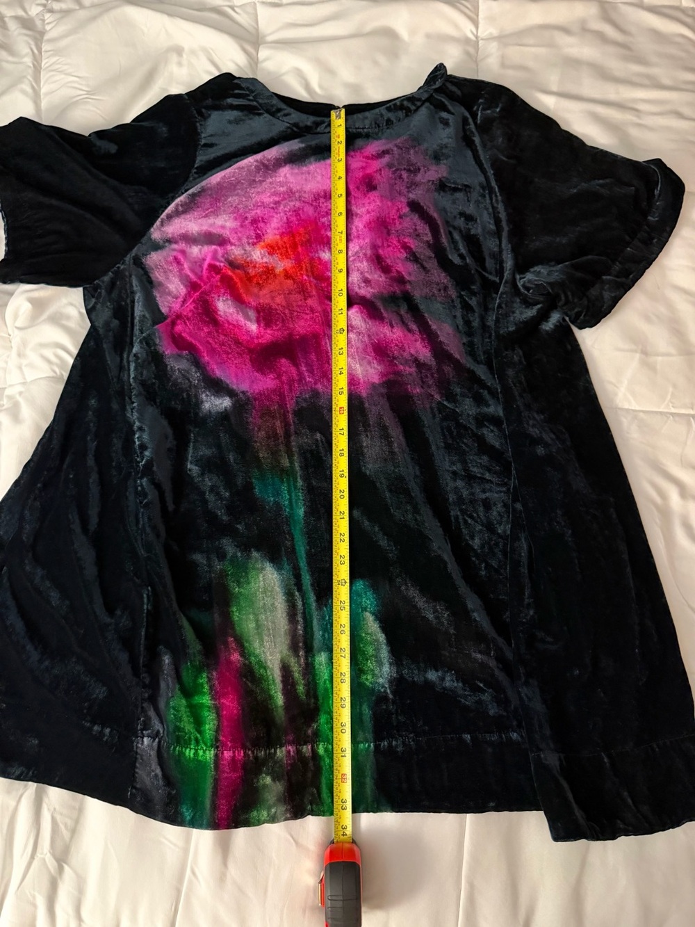 Maeve Black Velvet Dress with Pink and Green Abstract Accent - Picture 5 of 6